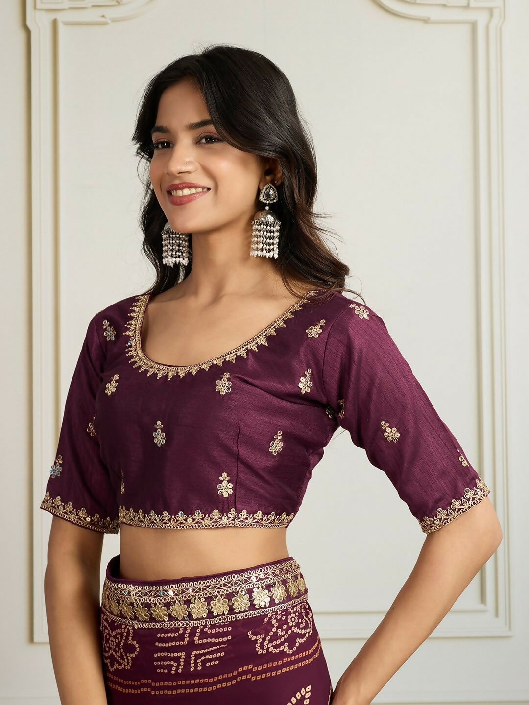 Ai Fashion Wine Georgette Rajwadi Bandhani Print Party Wear Saree | Grocsy