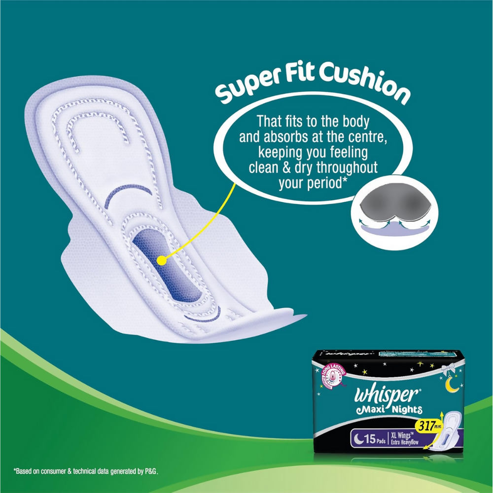 Whisper Maxi Nights Sanitary Pads for Women, XL | Grocsy