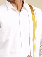 Ramraj Cotton Mens Wedding Set White Regular Dhoti, Shirt & Towel | Grocsy