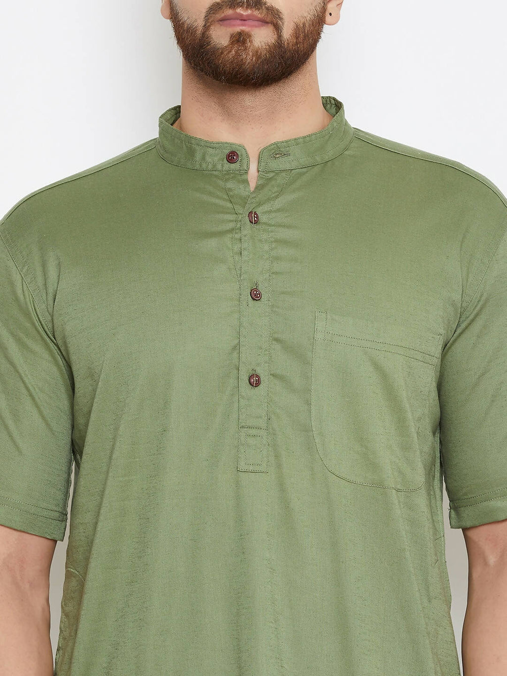 Even Apparels Green Color Pure Cotton Men's Kurta With Band Collar | Grocsy