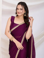 Purple Rangoli Silk Solid, Lace Border Ready To Wear Saree - Kashvi | Grocsy