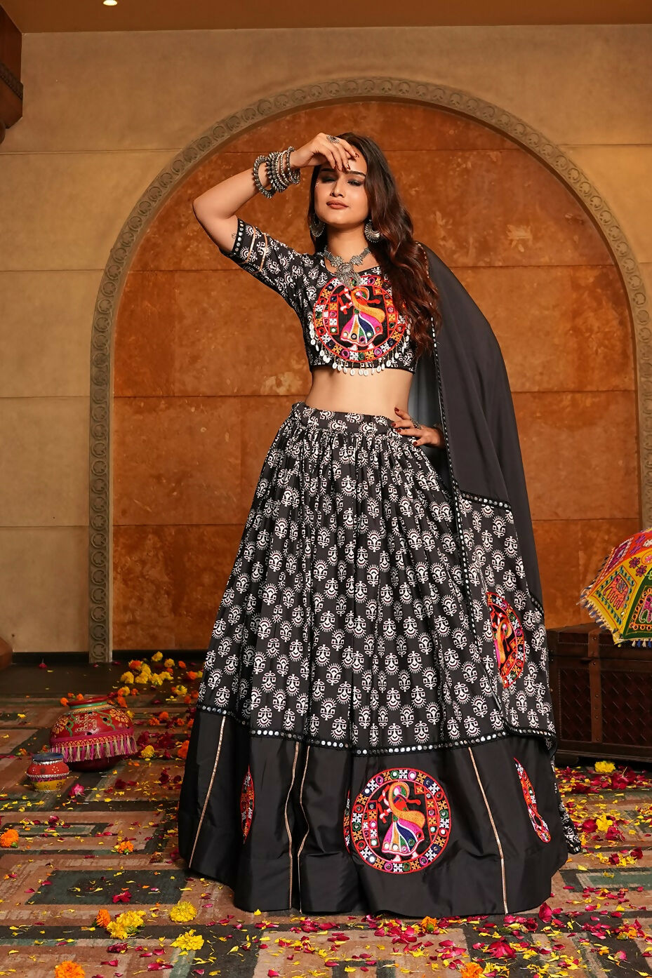 AI Fashion Black Crepe Designer Navratri Wear Lehenga Choli Collection | Grocsy