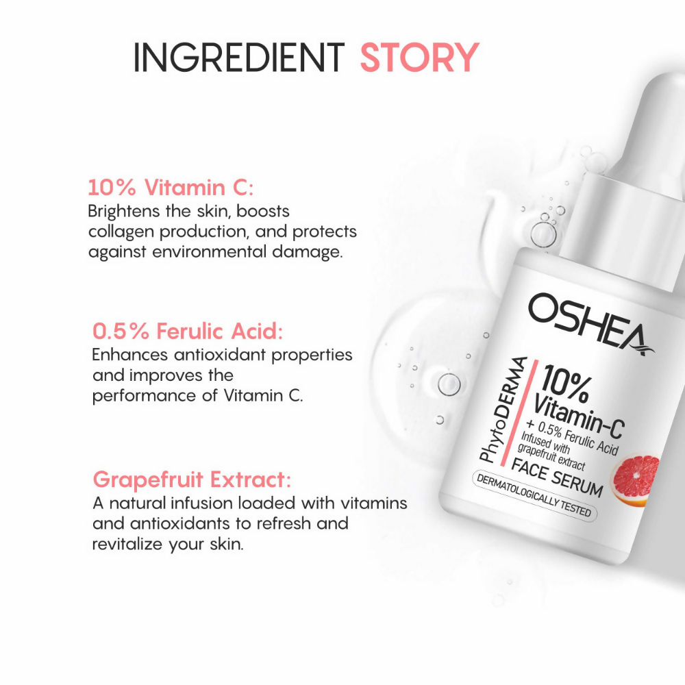 Oshea Herbals Phytoderma 10% Vitamin C & 0.5% Ferulic Acid Face Serum | Grocsy