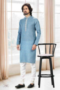 Raivat Ethnic Cotton Thread Work Kurta Pajama In Blue Colour | Grocsy