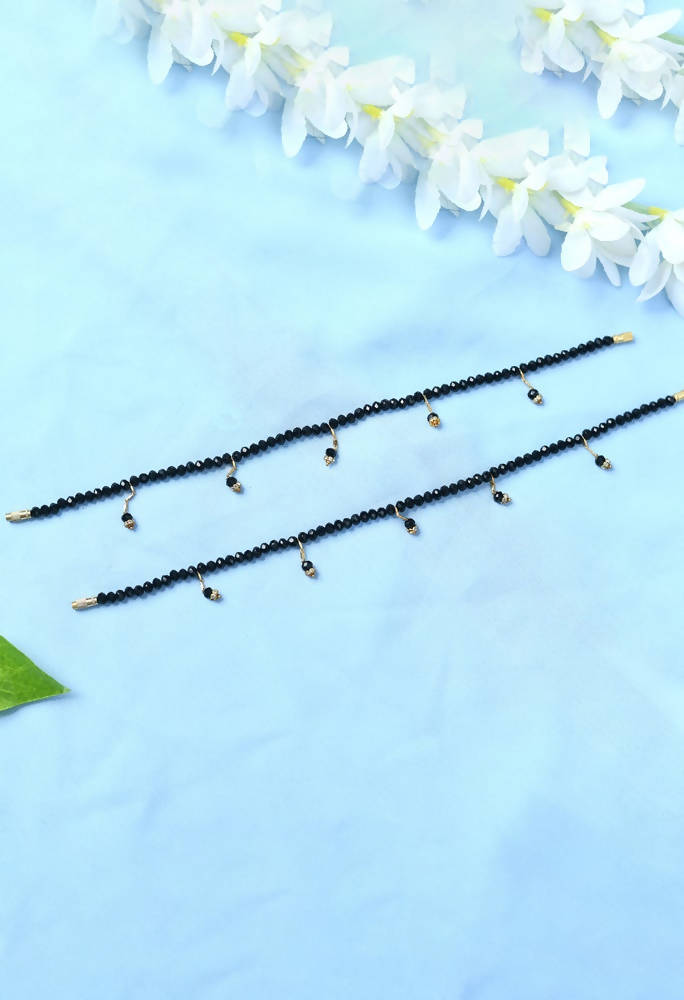 Mominos Fashion Kamal Johar Black Beads Anklets | Grocsy