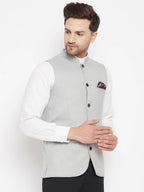 Even Apparels Grey Merino Men's Nehru Jacket-Contrast Lining-Free Pocket Square | Grocsy