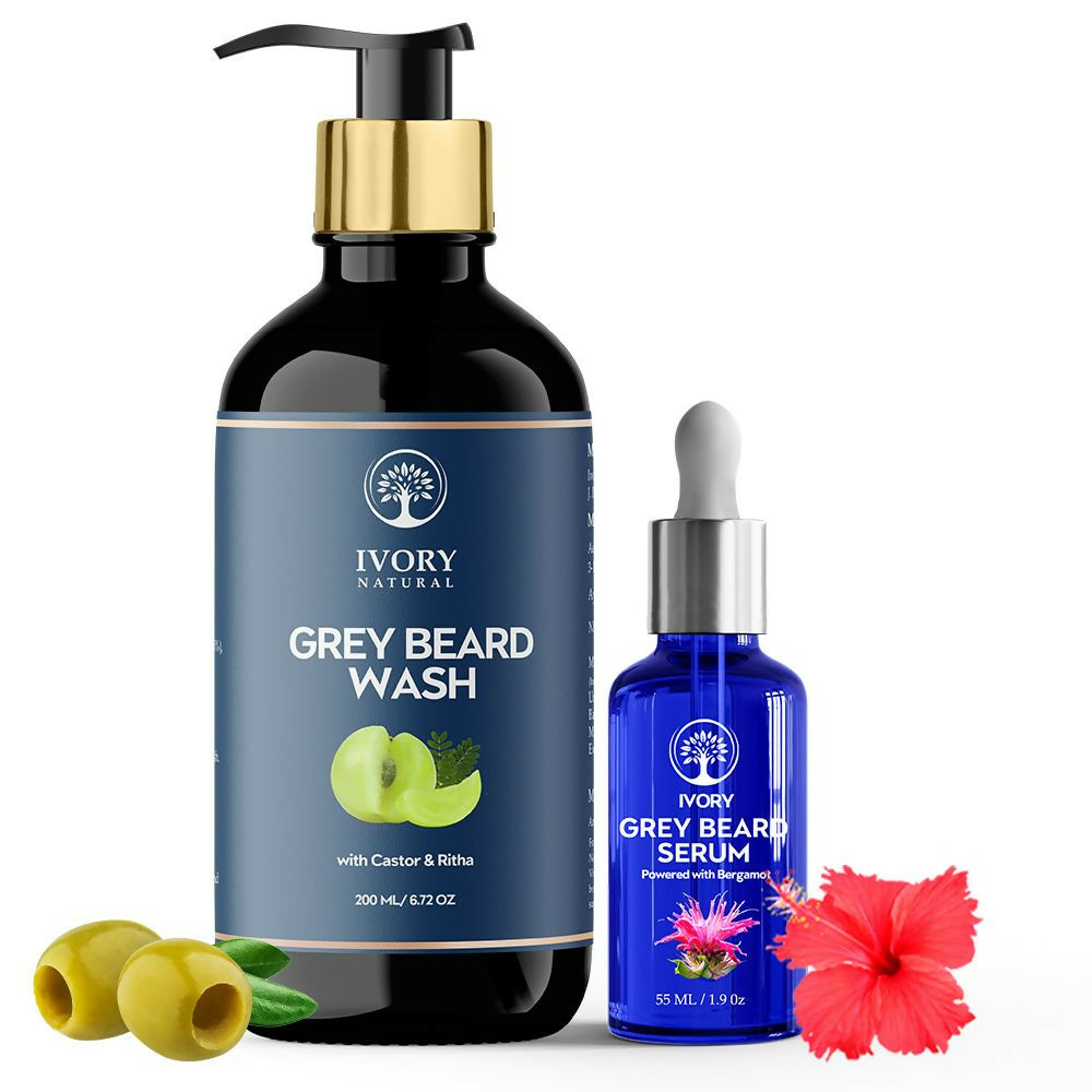 Ivory Natural Grey Beard Combo (Serum + Beard Wash) For Early Graying Beard | Grocsy