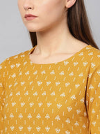 Yufta Women Mustard Yellow & Off-White Block Print Kurta with Trouser | Grocsy