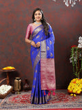 Lorenvalley Fashion Blue Soft Silk Woven Design Zari Weaving Saree | Grocsy