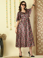 Myshka Women's Multi Printed Velvet Party Dress | Grocsy