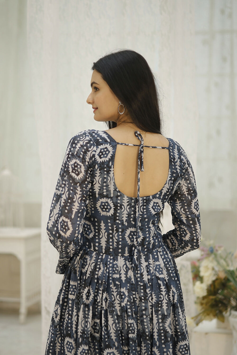 Aayaa Printed Faux Georgette with Embroidery Thread Sequins work Gown - Multi Color | Grocsy