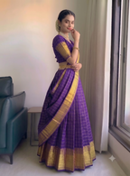 Teeya Creation Royal Purple Checkered Silk Lehenga Choli with Rich Gold Zari Border | Grocsy