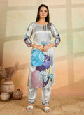 Prazu Fashion Light Grey Printed Cotton Reyon Kurta Pant Set | Grocsy