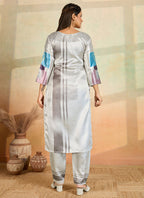 Prazu Fashion Light Grey Printed Cotton Reyon Kurta Pant Set | Grocsy