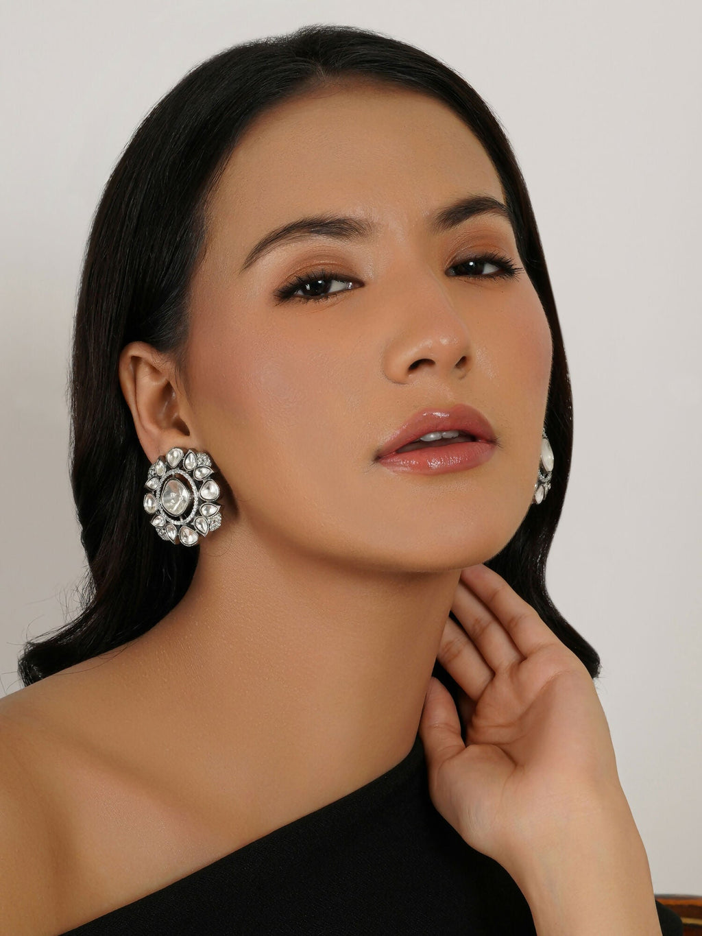Kundan Earrings (silver) - Ruby Raang | Grocsy