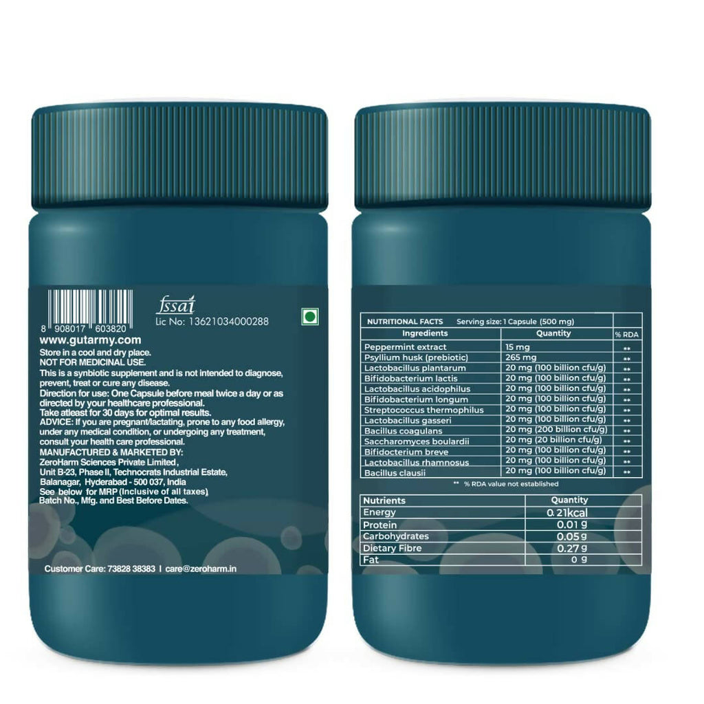 Zeroharm Gut Army Probiotics Constipation & IBS Capsules | Grocsy