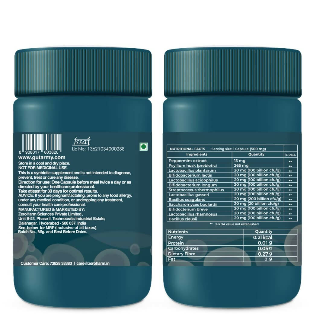Zeroharm Gut Army Probiotics Constipation & IBS Capsules | Grocsy