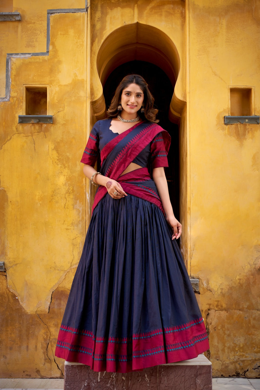 Evanik Pure Chanderi With Thread Work Lehenga Choli | Grocsy