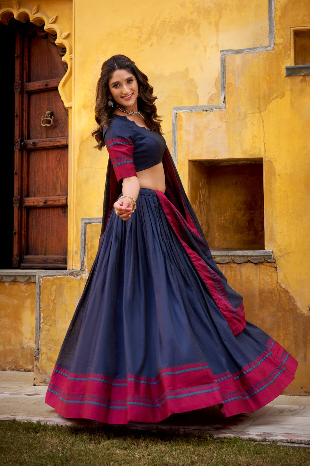 Evanik Pure Chanderi With Thread Work Lehenga Choli | Grocsy