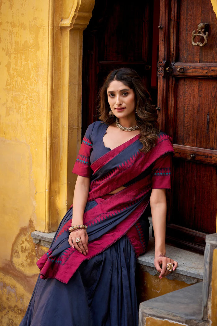 Evanik Pure Chanderi With Thread Work Lehenga Choli | Grocsy
