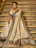 Anaita Off White Banarasi Saree With Blouse Piece | Grocsy