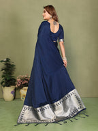 Anaita Navy Zari Weaving Work Satin Silk Saree With Blouse | Grocsy