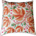 The Decor Nook Hand Embroidered Crewel Cushion Covers in Mustard Chinar Leaf Motif | Grocsy