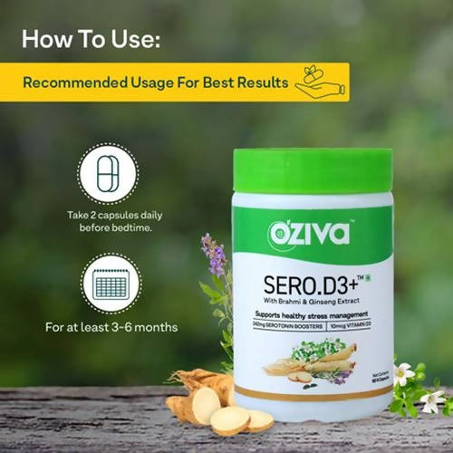 OZiva Sero.D3+ With Brahmi & Ginseng Extract Capsules | Grocsy