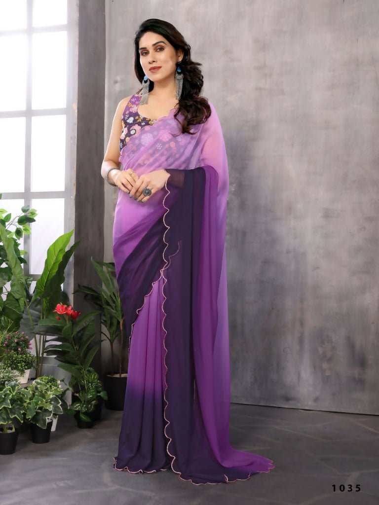 Aafreen Partywear Designer Light Purple Georgette Fancy Saree | Grocsy