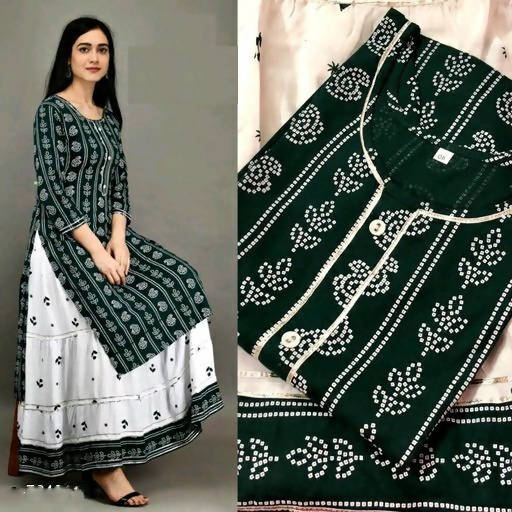 Vamika Green Rayon Gota Patti work Kurti With Skirt Suit | Grocsy