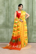 Piyari Fashion Women's Yellow Embellished Cotton Blend Jamdani Saree | Grocsy