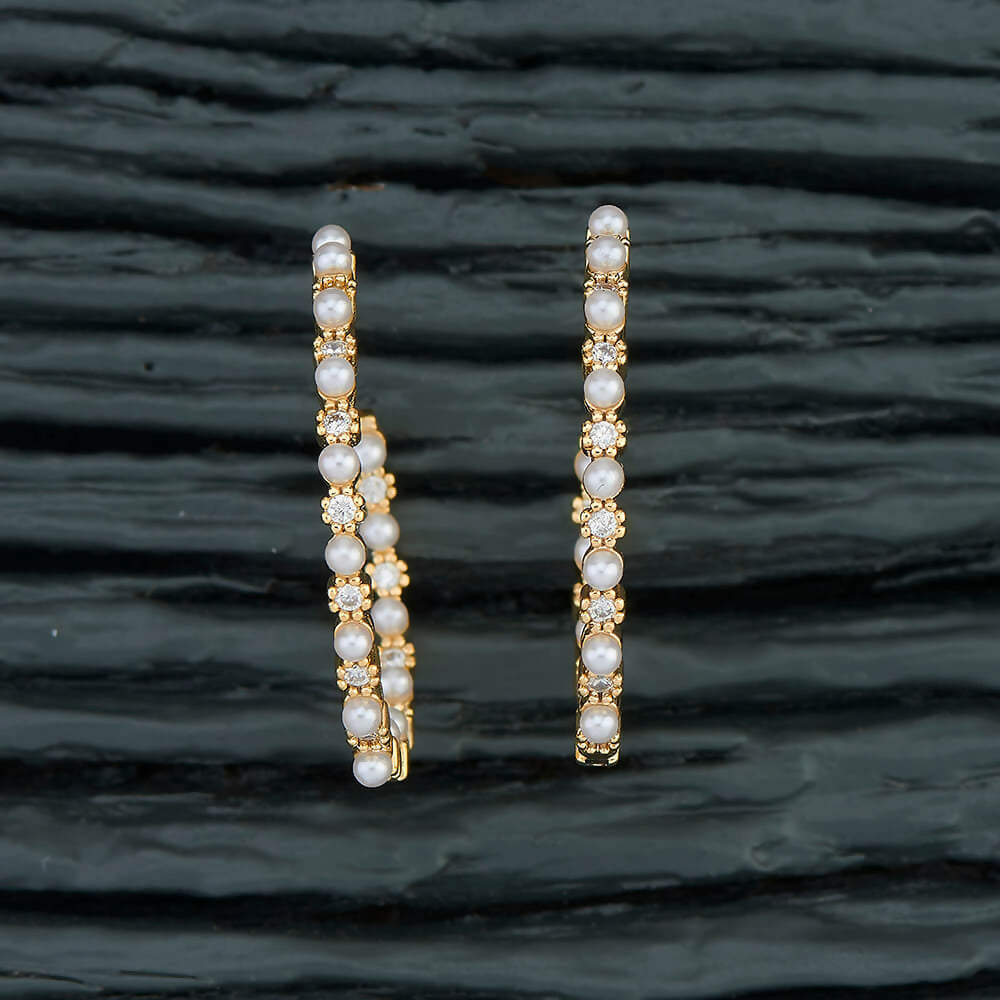Joban Fashion Women Brass Golden White Ad Earrings | Grocsy