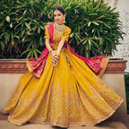 Yellow Heavy Viscose Khatli, Embroidery & Mirror Work Unstitched Lehenga Choli - Sisha Keshav | Grocsy