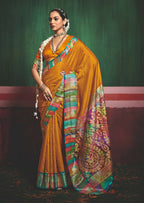 Joban Fashion Tushar Silk Mustard Colored With Zari Border And Designer Pallu Saree | Grocsy
