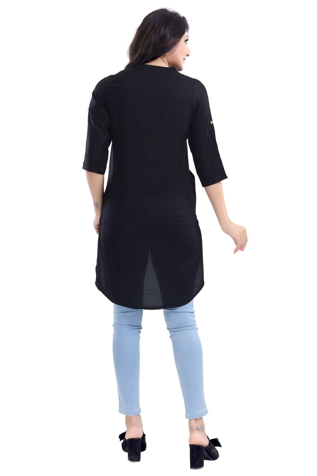 Snehal Creations Beauteous Black Button Down Styled Rayon Kurti For Women | Grocsy