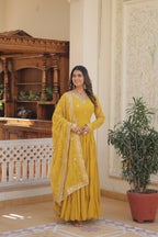 Joban Fashion Yellow Georgette Sequence Embroidery Work Kurta Set | Grocsy