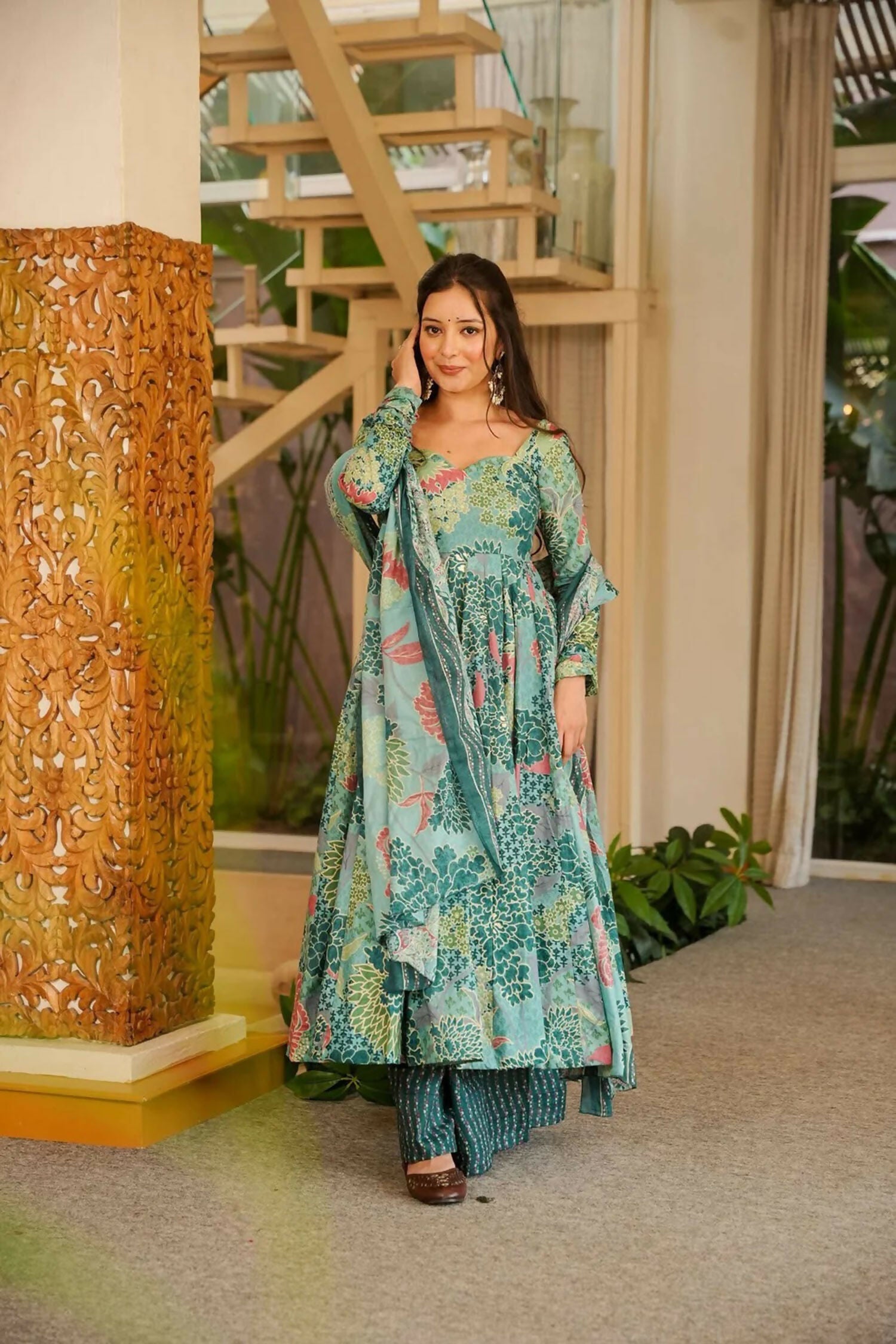 Aayaa Designer Cotton Silk Suit - Sky Blue | Grocsy