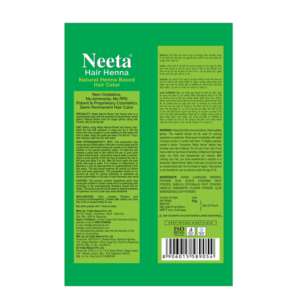 Neeta Henna Powder for Hair, Henna-Based Hair Color Natural Brown (Pack of 6) | Grocsy