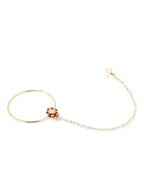 Gold-Pleated Red White Kundan Studded Beaded Chained Nosepin - Ruby Raang | Grocsy