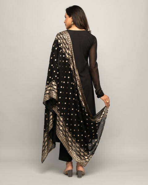 FIORRA Women's Black Creap A-Line Kurta Pant With Dupatta | Grocsy