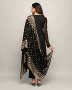 FIORRA Women's Black Creap A-Line Kurta Pant With Dupatta | Grocsy