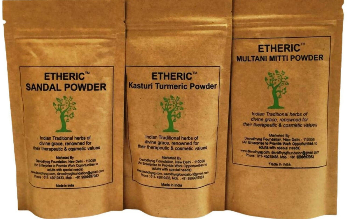 Etheric Kasturi Turmeric, Sandal & Mulatni Mitti Face Pack for Glowing Skin, Skin Whitening & Pimples | Grocsy