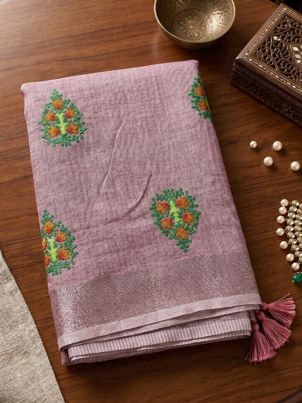 Shree Shyam Fashion Light Purple Linen Saree | Grocsy
