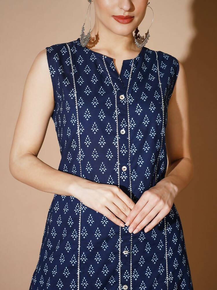 Myshka Women Blue Printed Kurta & Trousers | Grocsy