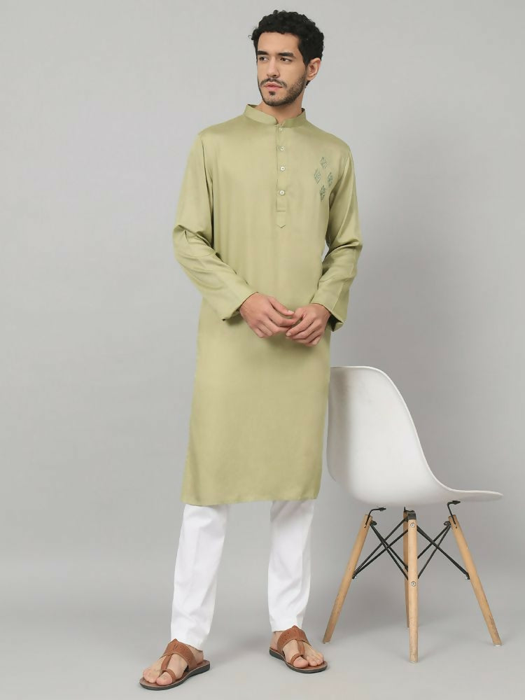 Motif Embroidered Cotton Kurta by Hilo Design | Grocsy