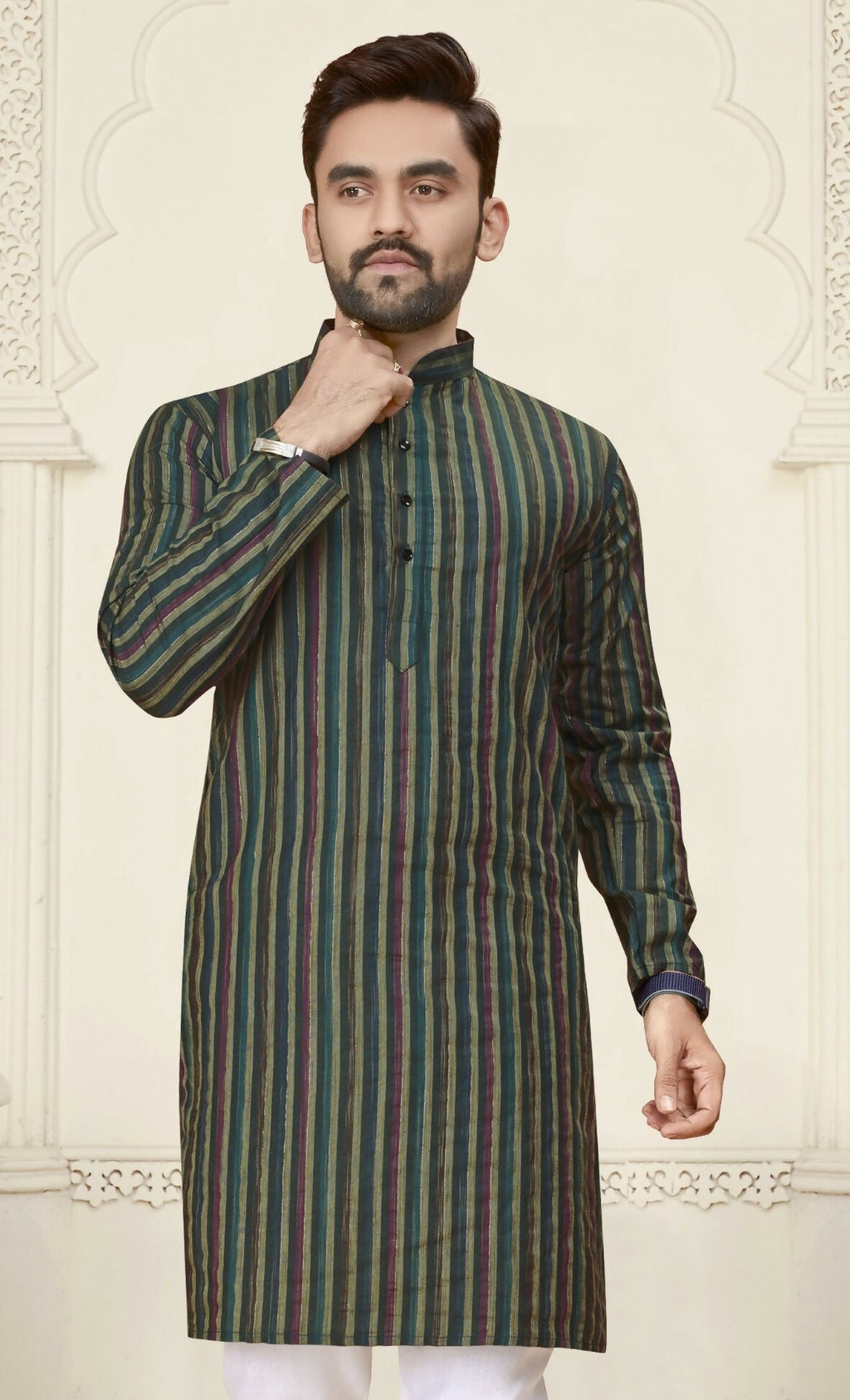 Anaita Green Jacquard Linen Cotton Straight Kurta | Grocsy
