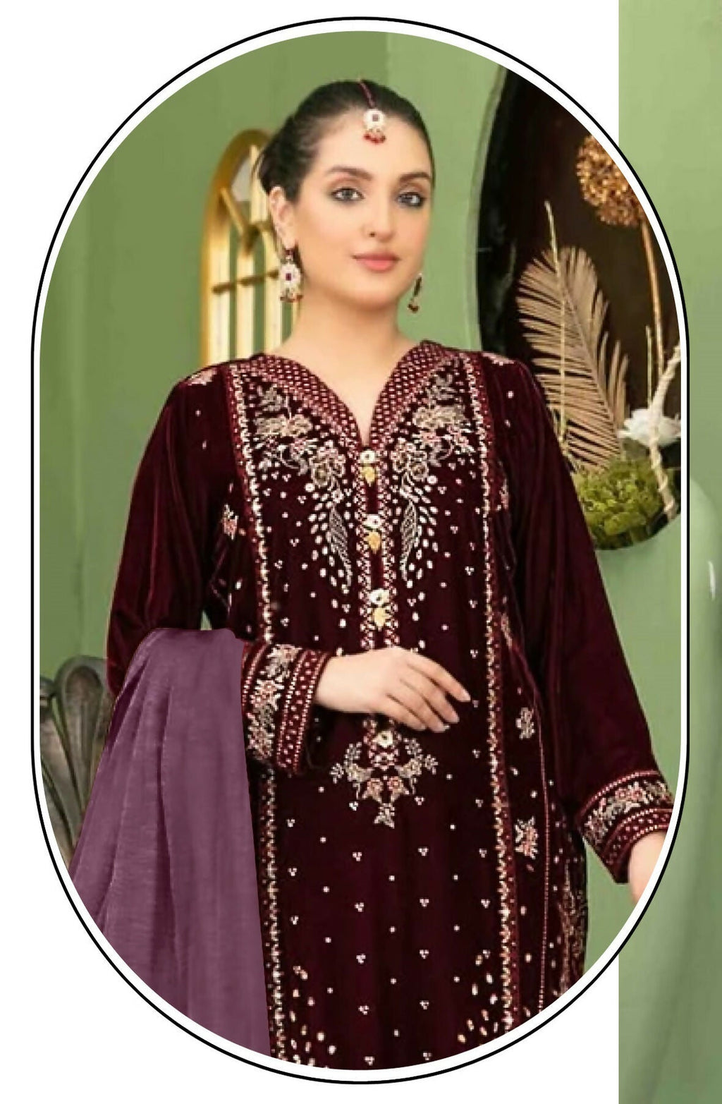 Anaita Purple Velvet Suit with Embroidery Sequence Work | Grocsy