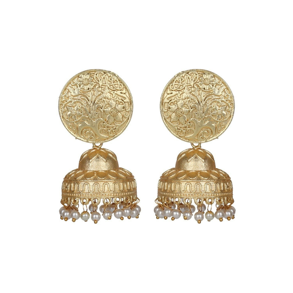 Joban Fashion Women Matte Gold Brass Jhumka | Grocsy