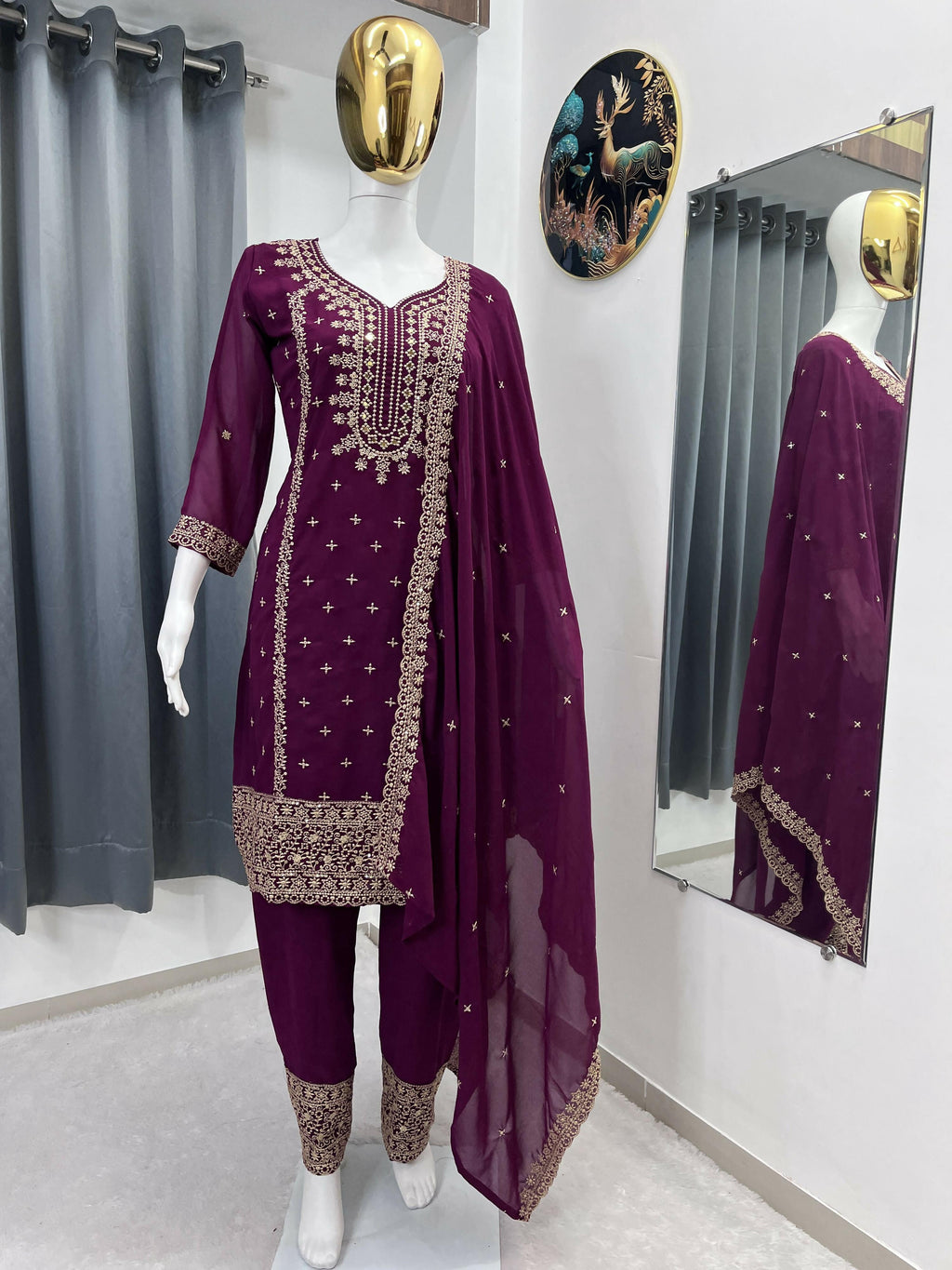 Teeya Creation Wine Color Faux Georgette Embroidery Work Party Wear Salwar Suit | Grocsy