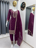 Teeya Creation Wine Color Faux Georgette Embroidery Work Party Wear Salwar Suit | Grocsy